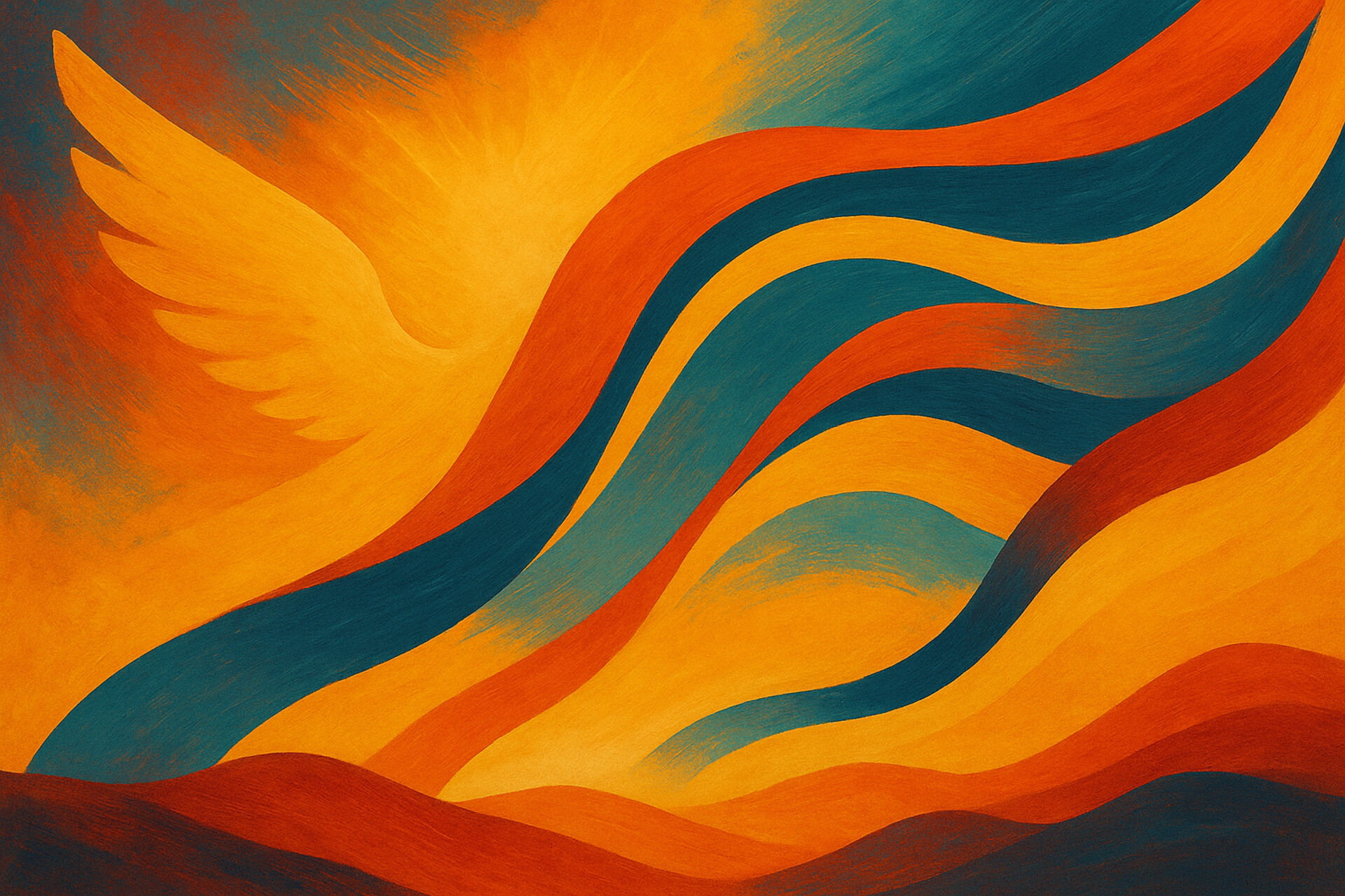 Abstract artistic wave pattern background in orange and teal colors